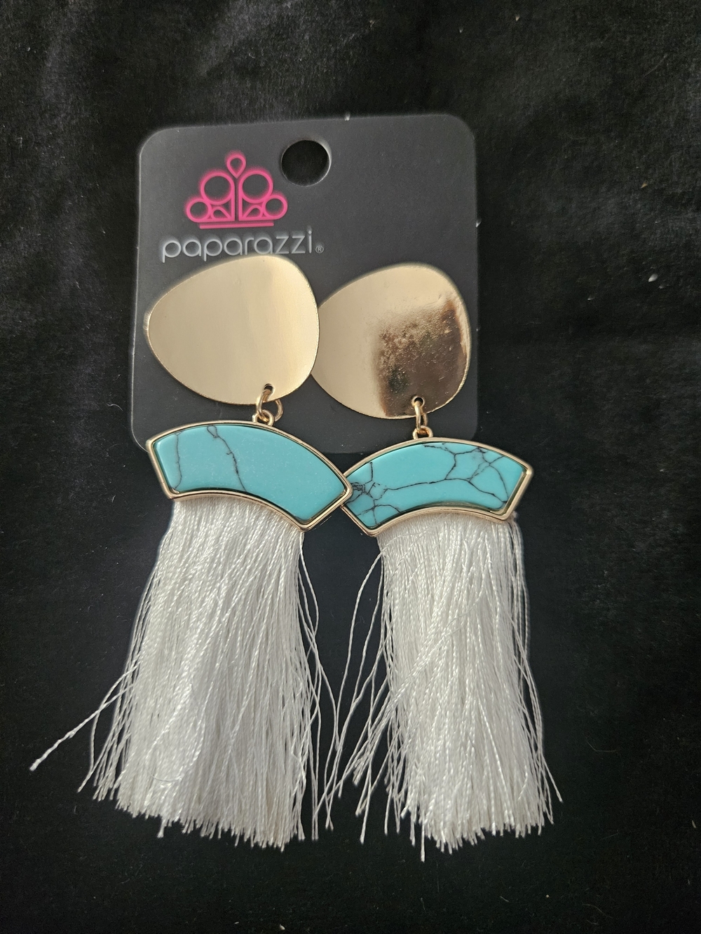 Paparazzi Gold Turquoise and White Tassel Earrings
